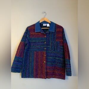 Koret City Blues VTG Cardigan Women Mp Blue Woven Patchwork Grandma Cottagecore